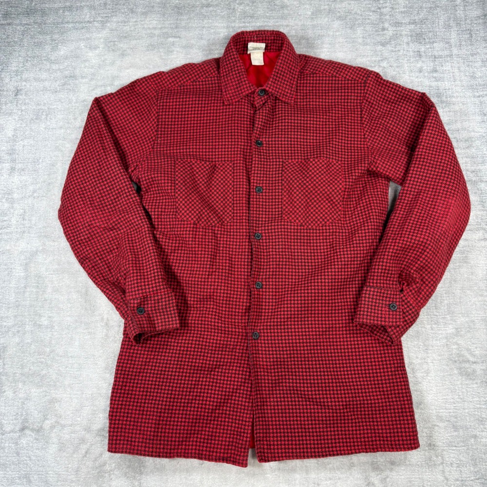 John Blair Shirt Mens Medium Red Vintage Houndstooth Quilted Lined Shacket